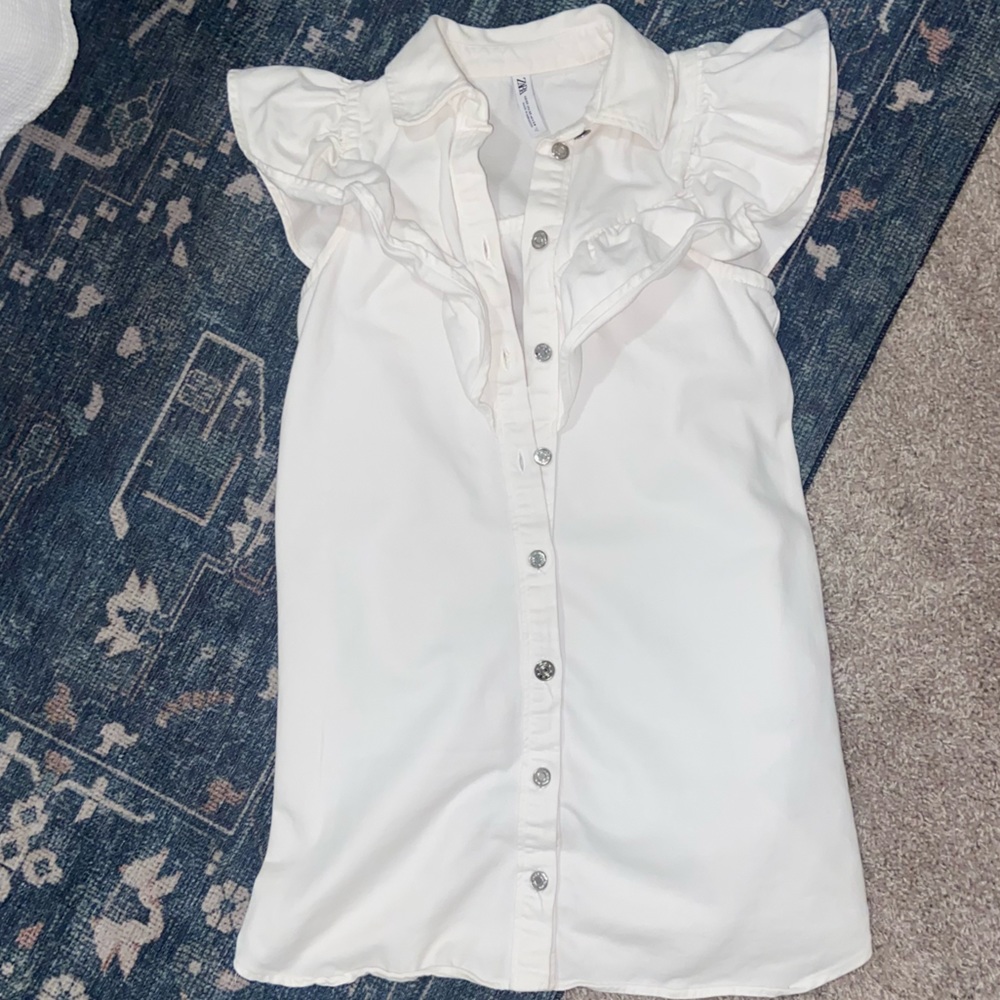 Zara white denim sleeveless ruffle dress- size XS!!